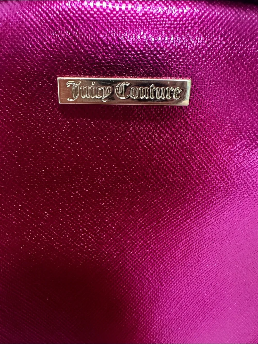 Juicy Couture Metallic Hot Pink Cosmetic Makeup Bag Travel Pouch Zip Case